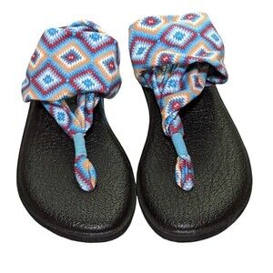 Sanuk Yoga thong aztec southwestern print wrap sling multi color sandals size 8